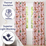 Cute Christmas Deer Squirrel Leaves Gift Pattern Pink Background Seamless  Readymade Eyelet Ring Top Thermal 100% Blackout Curtains