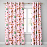 Cute Christmas Deer Squirrel Leaves Gift Pattern Pink Background Seamless  Readymade Eyelet Ring Top Thermal 100% Blackout Curtains