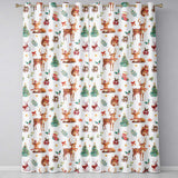 Cute Christmas Deer Squirrel Holly Leaves Gift Seamless Pattern Grey Background  Readymade Eyelet Ring Top Thermal 100% Blackout Curtains