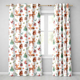 Cute Christmas Deer Squirrel Holly Leaves Gift Seamless Pattern Grey Background  Readymade Eyelet Ring Top Thermal 100% Blackout Curtains