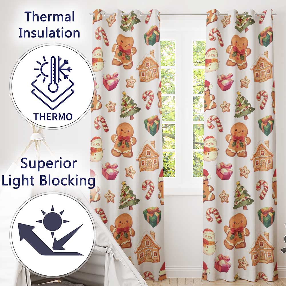 Cute Gingerbread Cookies Candy Sweets House Seamless Pattern Dot Background  Readymade Eyelet Ring Top Thermal 100% Blackout Curtains