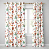 Cute Watercolor Reindeer Squirrel Holly Leaves Christmas Seamless Pattern  Readymade Eyelet Ring Top Thermal 100% Blackout Curtains