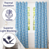 Cute Soft Blue Daisy Checkerboard  Floral Seamless Pattern  Readymade Eyelet Ring Top Thermal 100% Blackout Curtains