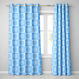Cute Soft Blue Daisy Checkerboard  Floral Seamless Pattern  Readymade Eyelet Ring Top Thermal 100% Blackout Curtains