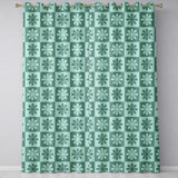 Cute Green Daisy Checkerboard  Floral Seamless Pattern  Readymade Eyelet Ring Top Thermal 100% Blackout Curtains