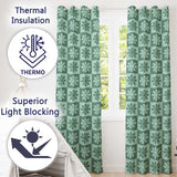 Cute Green Daisy Checkerboard  Floral Seamless Pattern  Readymade Eyelet Ring Top Thermal 100% Blackout Curtains