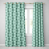 Cute Green Daisy Checkerboard  Floral Seamless Pattern  Readymade Eyelet Ring Top Thermal 100% Blackout Curtains