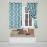 Cute Blue Pastel Sun Face Checkerboard Celestial Seamless Pattern  Readymade Eyelet Ring Top Thermal 100% Blackout Curtains