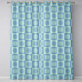 Cute Blue Pastel Sun Face Checkerboard Celestial Seamless Pattern  Readymade Eyelet Ring Top Thermal 100% Blackout Curtains