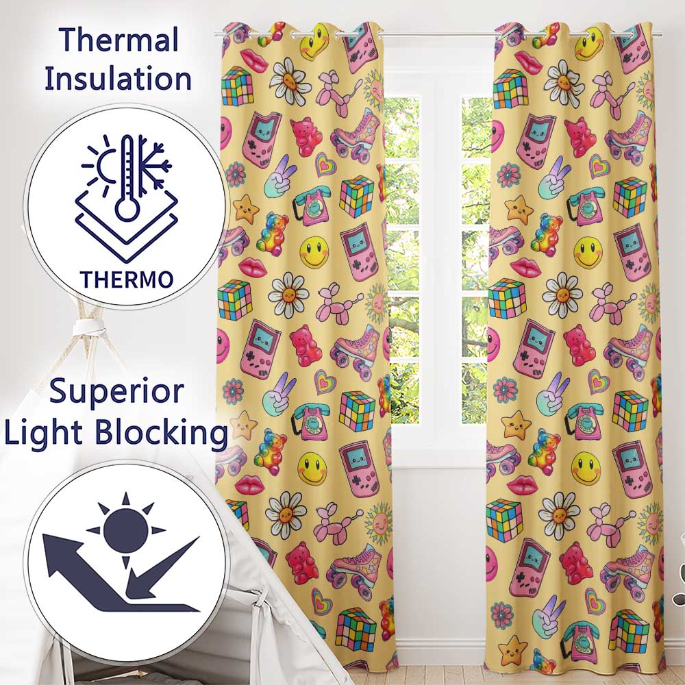 Gummy Bear Rainbow  Roller Skate Warm Beige Background Seamless Pattern  Readymade Eyelet Ring Top Thermal 100% Blackout Curtains