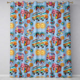 Hippie Van Camera Guitar Floral Travel Blue Background Seamless Pattern  Readymade Eyelet Ring Top Thermal 100% Blackout Curtains