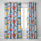 Hippie Van Camera Guitar Floral Travel Blue Background Seamless Pattern  Readymade Eyelet Ring Top Thermal 100% Blackout Curtains