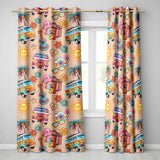 Hippie Van Camera Guitar Floral Travel Peach Background Seamless Pattern  Readymade Eyelet Ring Top Thermal 100% Blackout Curtains