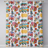 Hippie Van Camera Guitar Floral Travel Cream Background Seamless Pattern  Readymade Eyelet Ring Top Thermal 100% Blackout Curtains