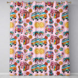 Hippie Van  Guitar Floral Travel Light Pink Background Seamless Pattern  Readymade Eyelet Ring Top Thermal 100% Blackout Curtains