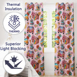 Hippie Van  Guitar Floral Travel Light Pink Background Seamless Pattern  Readymade Eyelet Ring Top Thermal 100% Blackout Curtains