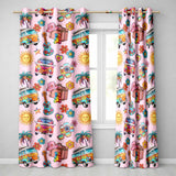 Hippie Van  Guitar Floral Travel Light Pink Background Seamless Pattern  Readymade Eyelet Ring Top Thermal 100% Blackout Curtains