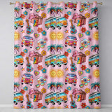 Hippie Van  Guitar Floral Travel Soft Pink Background Seamless Pattern  Readymade Eyelet Ring Top Thermal 100% Blackout Curtains