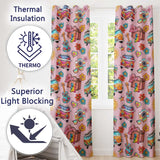Hippie Van  Guitar Floral Travel Soft Pink Background Seamless Pattern  Readymade Eyelet Ring Top Thermal 100% Blackout Curtains