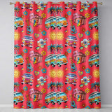 Hippie Van Camera Guitar Floral Travel Red Background Seamless Pattern  Readymade Eyelet Ring Top Thermal 100% Blackout Curtains