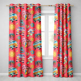 Hippie Van Camera Guitar Floral Travel Red Background Seamless Pattern  Readymade Eyelet Ring Top Thermal 100% Blackout Curtains