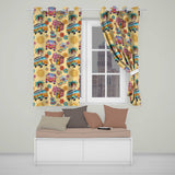 Hippie Camera Guitar Floral Travel Yellow Background Seamless Pattern  Readymade Eyelet Ring Top Thermal 100% Blackout Curtains