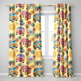 Hippie Camera Guitar Floral Travel Yellow Background Seamless Pattern  Readymade Eyelet Ring Top Thermal 100% Blackout Curtains