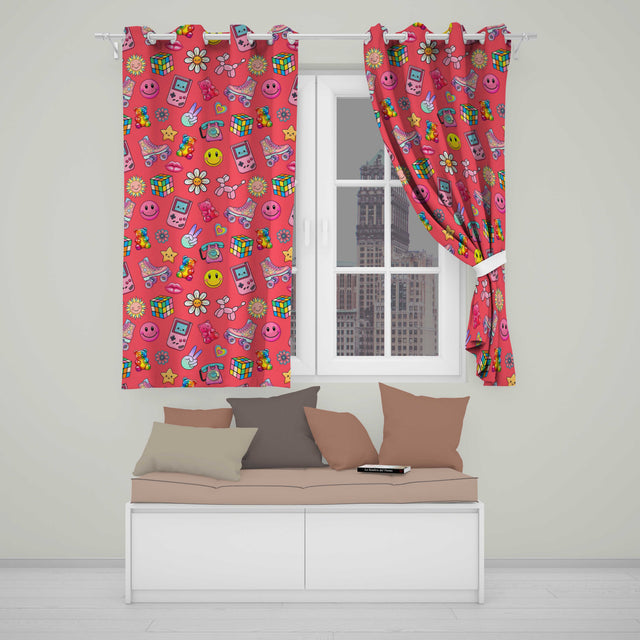 Toys  Smiley  Roller Skate Red Background Seamless Pattern  Readymade Eyelet Ring Top Thermal 100% Blackout Curtains