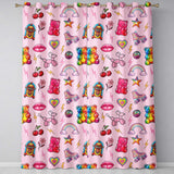 Cute Kawaii Gummy Bear Cherry Rainbow Roller Skate Pink Background Seamless  Readymade Eyelet Ring Top Thermal 100% Blackout Curtains