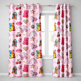 Cute Kawaii Gummy Bear Cherry Rainbow Roller Skate Pink Background Seamless  Readymade Eyelet Ring Top Thermal 100% Blackout Curtains