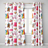 Cute Kawaii Gummy Bear Cherry Rainbow Roller Skate Grey Background Seamless  Readymade Eyelet Ring Top Thermal 100% Blackout Curtains