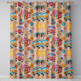 Hippie Vans Camera Guitar Floral Peach Background Seamless  Readymade Eyelet Ring Top Thermal 100% Blackout Curtains