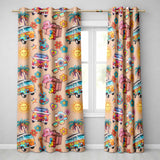 Hippie Vans Camera Guitar Floral Peach Background Seamless  Readymade Eyelet Ring Top Thermal 100% Blackout Curtains