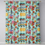 Hippie Van Camera Guitar Floral Travel Mint Background Seamless  Readymade Eyelet Ring Top Thermal 100% Blackout Curtains