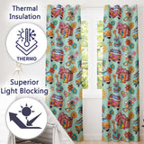 Hippie Van Camera Guitar Floral Travel Mint Background Seamless  Readymade Eyelet Ring Top Thermal 100% Blackout Curtains