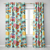 Hippie Van Camera Guitar Floral Travel Mint Background Seamless  Readymade Eyelet Ring Top Thermal 100% Blackout Curtains