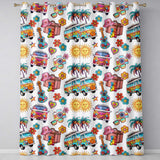 Hippie Van Camera Guitar Floral Travel White Background Seamless  Readymade Eyelet Ring Top Thermal 100% Blackout Curtains