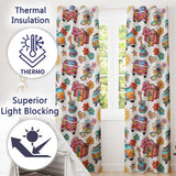 Hippie Van Camera Guitar Floral Travel White Background Seamless  Readymade Eyelet Ring Top Thermal 100% Blackout Curtains