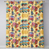 Hippie Van Camera Guitar Floral Travel Beige Background Seamless  Readymade Eyelet Ring Top Thermal 100% Blackout Curtains