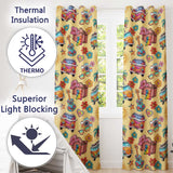 Hippie Van Camera Guitar Floral Travel Beige Background Seamless  Readymade Eyelet Ring Top Thermal 100% Blackout Curtains