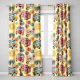 Hippie Van Camera Guitar Floral Travel Beige Background Seamless  Readymade Eyelet Ring Top Thermal 100% Blackout Curtains