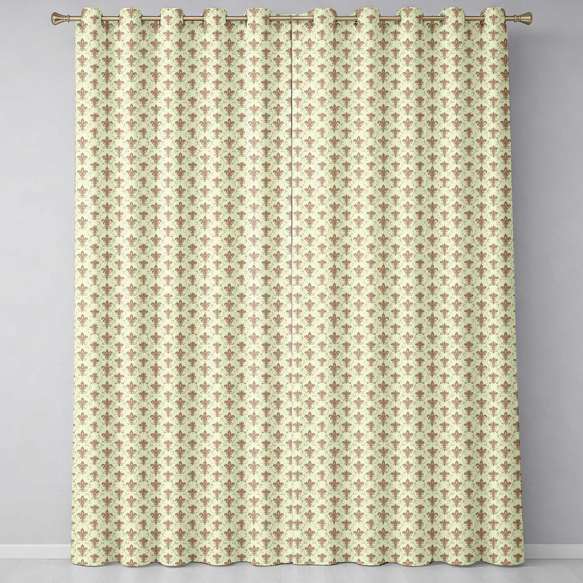 Vintage Fleur De Lis Damask Pattern Soft Beige Background Seamless  Readymade Eyelet Ring Top Thermal 100% Blackout Curtains