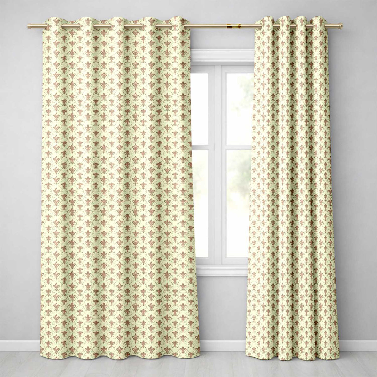 Vintage Fleur De Lis Damask Pattern Soft Beige Background Seamless  Readymade Eyelet Ring Top Thermal 100% Blackout Curtains