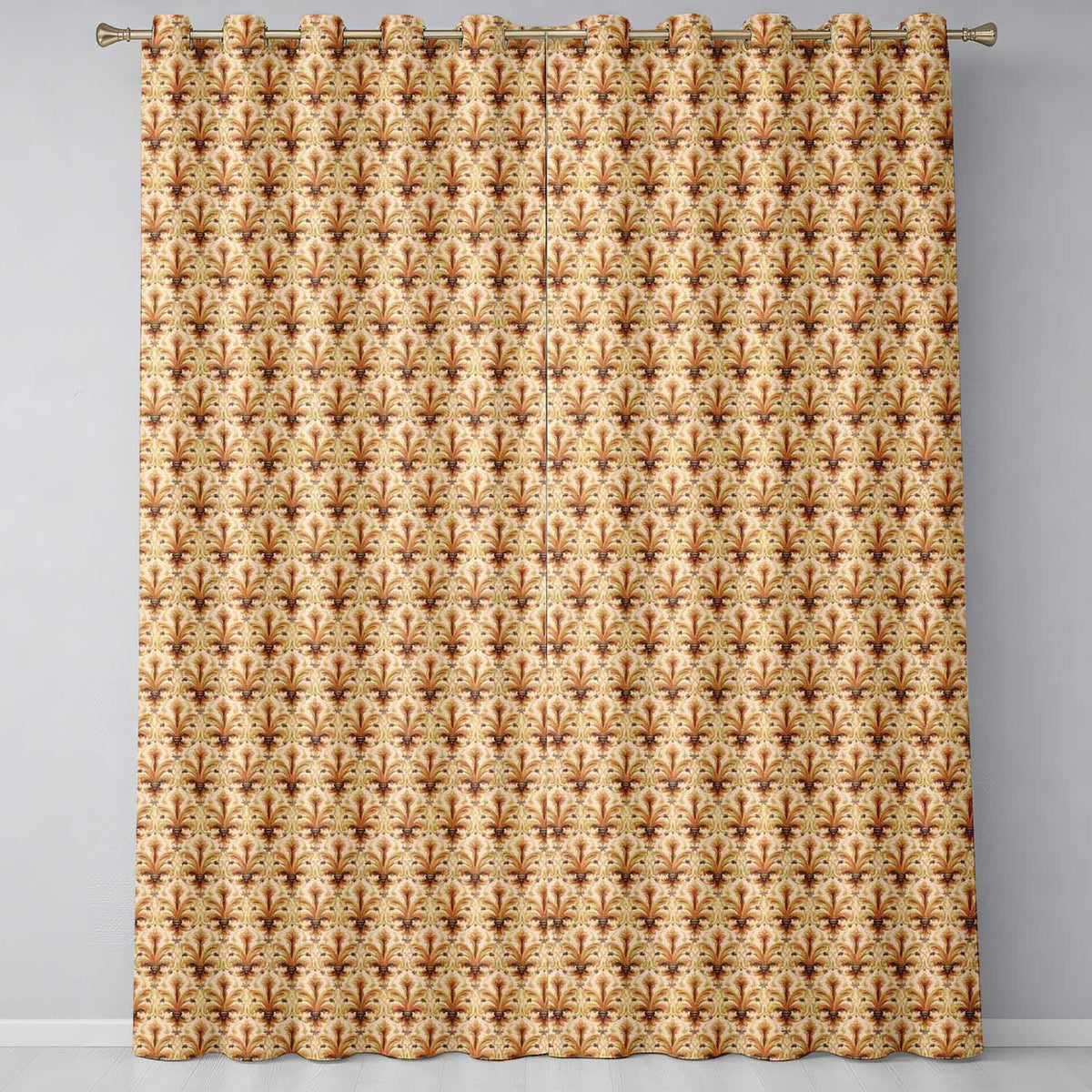 Elegant Vintage Fleur De Lis Ornamental Gold Pattern Seamless Design  Readymade Eyelet Ring Top Thermal 100% Blackout Curtains