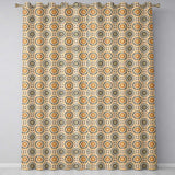 Floral Circle Pattern Warm Earth Tone Seamless Design  Readymade Eyelet Ring Top Thermal 100% Blackout Curtains