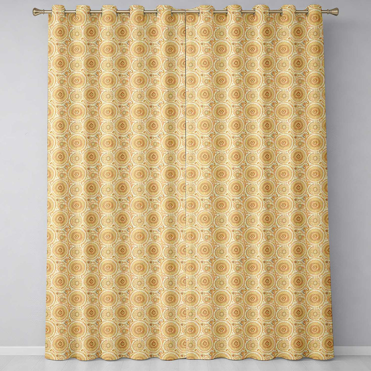 Warm Beige Ornate Mandala Floral Seamless Pattern Elegant Vintage Design  Readymade Eyelet Ring Top Thermal 100% Blackout Curtains