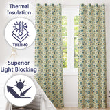 Teal Gold Ornate Floral Medallion Seamless Pattern Elegant Vintage Style  Readymade Eyelet Ring Top Thermal 100% Blackout Curtains
