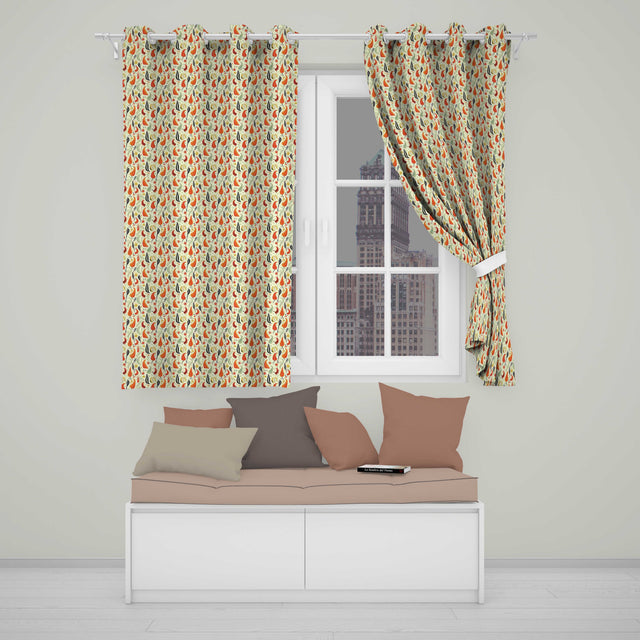 Minimalist Pepper Floral Seamless Pattern Soft  Kitchen Style  Readymade Eyelet Ring Top Thermal 100% Blackout Curtains