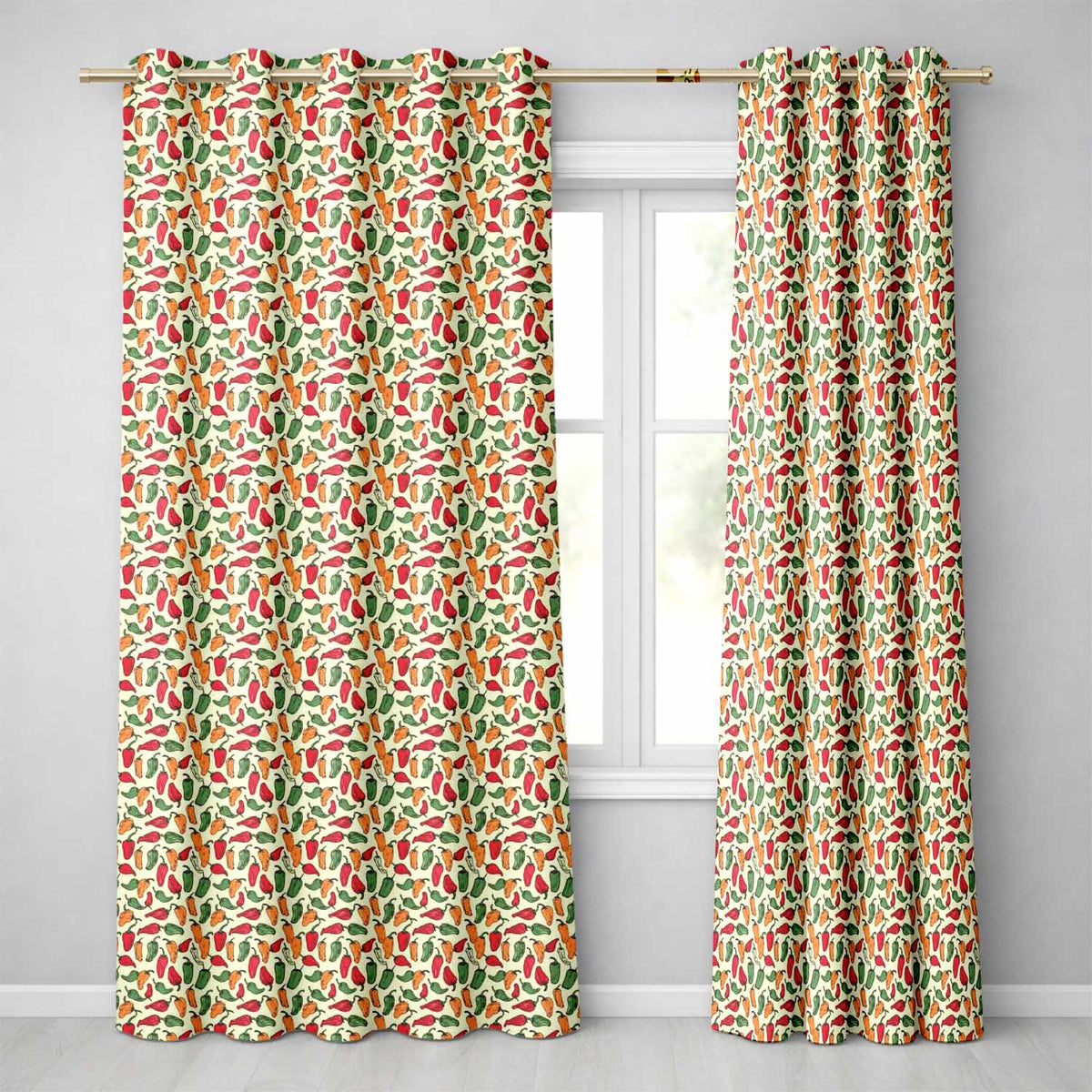 Vintage Mixed Pepper Seamless Pattern Red Orange Green Rustic Food  Readymade Eyelet Ring Top Thermal 100% Blackout Curtains