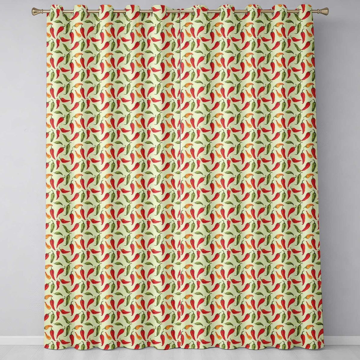 Red Green Chili Pepper Vintage Seamless Pattern Kitchen Art  Readymade Eyelet Ring Top Thermal 100% Blackout Curtains